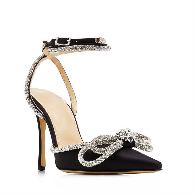 Women Wedding Crystal Bow with diamond high-heeled sandals