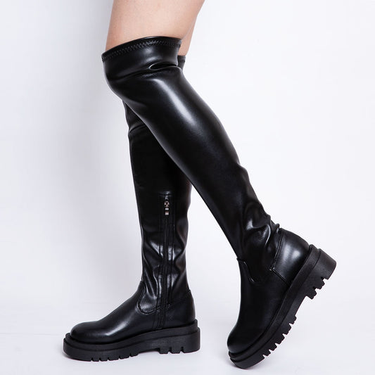 Women Platform Thigh High Slim Chunky Boots