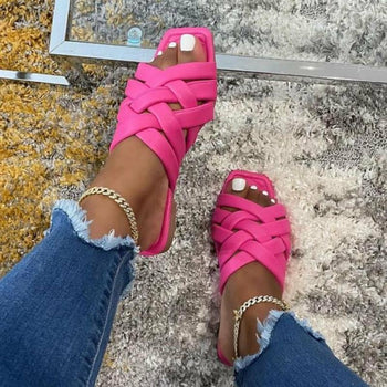 Leather Flat Beach Slides Outdoor Casual Women Slippers